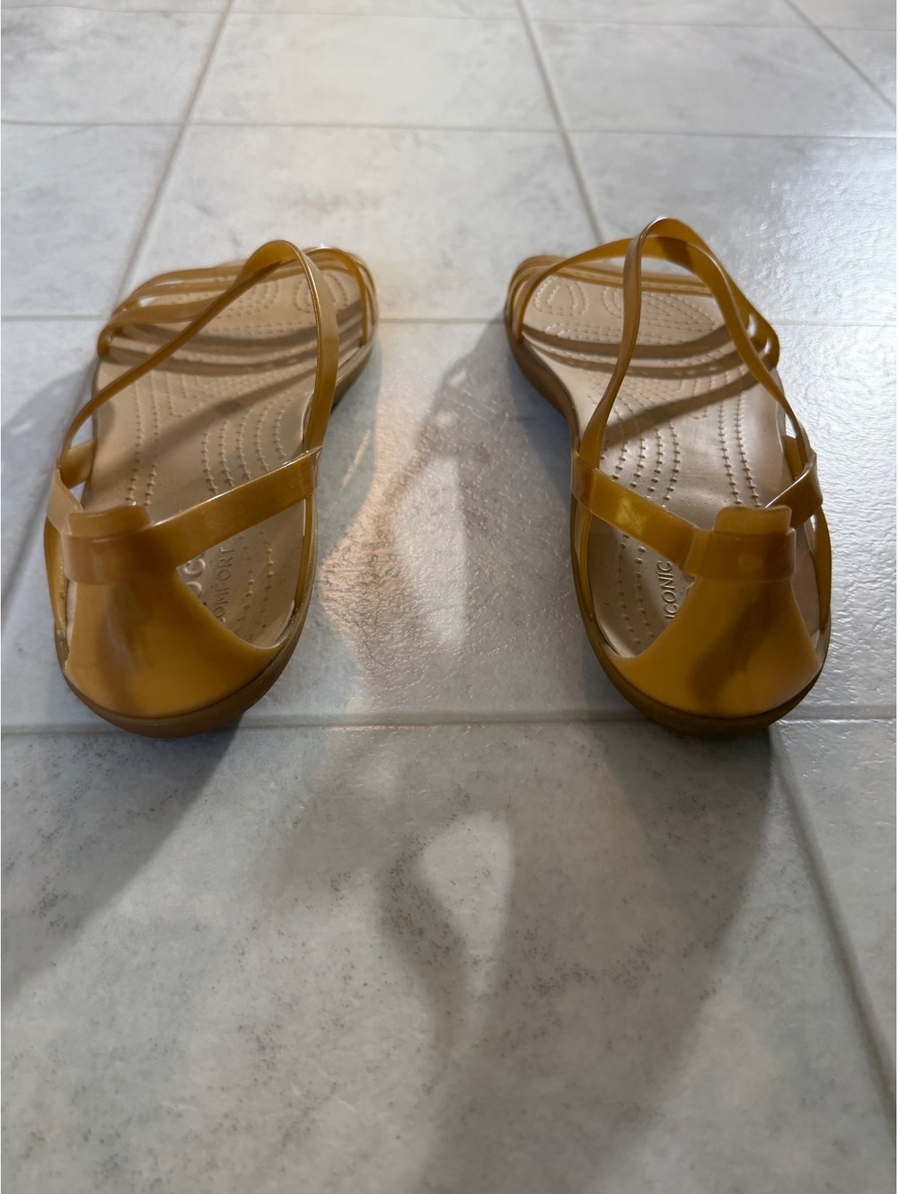 Crocs Women's Strappy Flat Sandals in Mustard Yellow - Picture 4 of 5